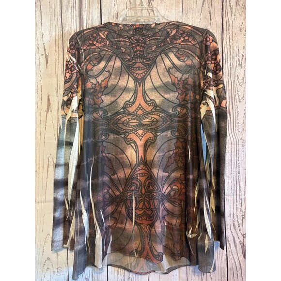 One World Black & Brown BOHO Top Shirt Beaded Design on Neck Size Large - Picture 5 of 8